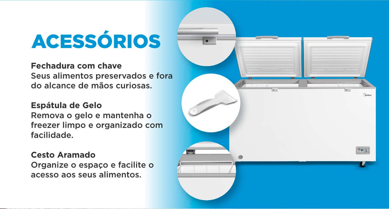 Freezer Horizontal Midea 508 Litros Digital 3 em 1 Branco MDRC69 110V