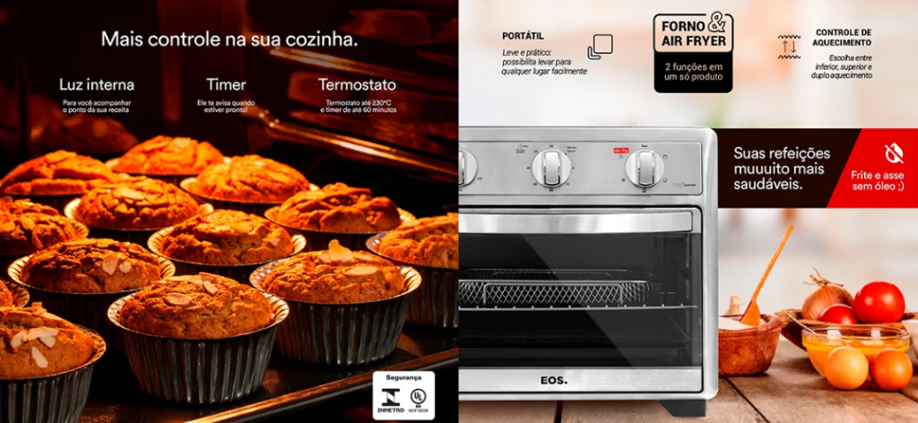 O forno e air fryer EOS oferece ótimas características à sua cozinha.
