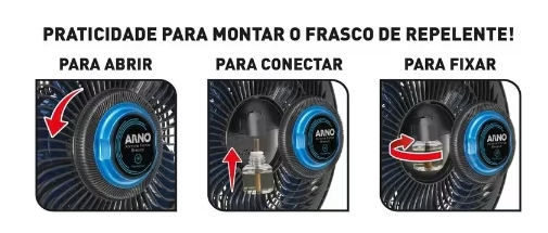 Aprenda a montar o frasco do ventilador com repelente de forma correta.